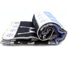 JOWOLLINA Silkeborg RUDI - Manta Reversible (100% Lana, 130 x 200 cm), diseño de Alce, Color Azul