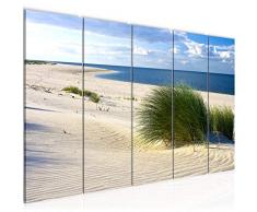 Cuadro de pared con imagen de playa y mar (200 x 80 cm, lienzo de fieltro, tamaño XXL, 5 piezas, fabricado en Alemania, listo para colgar), color amarillo
