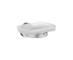 Smedbo Holder with Glass Soap Dish, Brushed Chrome HS342 Jabonera, Plateado/Blanco, 5.2 x 10 x 17 cm