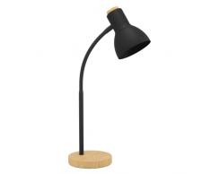EGLO lÃ¡mpara de mesa Veradal, iluminaciÃ³n de escritorio de 1 luz, luz de mesa de metal, material artificial en negro, madera en marrÃ³n, con interruptor, casquillo E27