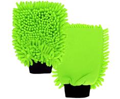 DELLWING - 5 Guantes de Lavado de Microfibra Rasta Verde â Guantes para el Lavado de Coches / Guante de Doble Cara para el Cuidado del vehÃculo