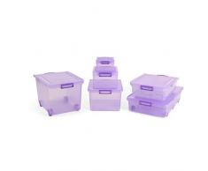 Tatay 1150313 Caja Grande de Almacenamiento Multiusos con Tapa y Ruedas, 60 l de Capacidad, Plástico Polipropileno Libre de BPA, Lila Translúcido, 40 x 56,5 x 36,2, cm