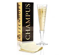 Vitenhoff Champus Copa de champán de Petra Mohr, de cristal, 200 ml, con noble oro y platino, incluye servilletas de tela