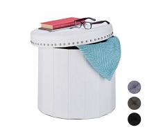 Relaxdays Puff Almacenaje, Taburete Plegable, Redondo, Acolchado, Asiento, DM-Tela-Gomaespuma, 1 Ud, 43 x 46 cm, Blanco
