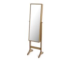 Regala Feliz Espejo de pie con Joyero en Madera Natural 40X36X155 Cm