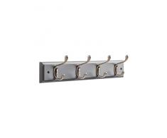 Perchero de Pared Maine Furniture Co - 4 Ganchos de níquel sobre Tabla de Madera Color Gris Perla