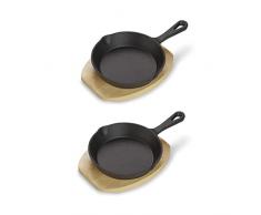 ECHTWERK Sartén para servir de hierro fundido, mini sartenes con tabla de servir, sartén pequeña, ya quemada, apta para horno, barbacoa, barbacoa e inducción, ideal para cocinar y servir, 2 piezas