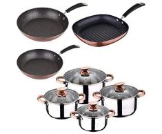 San Ignacio BATERIA 8 Piezas Set 3 SARTENES SIP MOMA 30 Grill 28 Cocina, Cromado, Ãnica