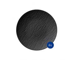 Villeroy & Boch - Manufacture Rock, Plato universal Coupe, 6 piezas, 25 cm, Porcelana Premium, apto para lavavajillas y microondas, negro