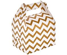 Mopec Caja cartÃ³n para Regalos con asa 11x15x8,6cm. chevrÃ³n Dorado, Pack de 25 Unidades, Talla Ãnica