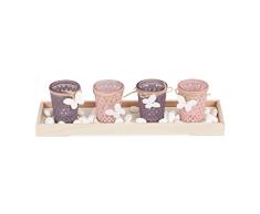 Relaxdays Portavelas con Cuenco Decorativo Rectangular y 4 Velas PequeÃ±as, DM-Cristal, Rosa-Lila, 9,5 x 40 x 12 cm