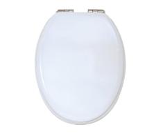 MSV Asiento de Inodoro de MDF con bisagras de Acero Inoxidable, Blanco