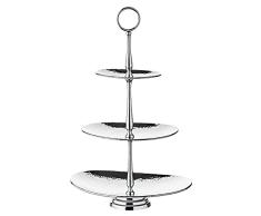 Edzard Etagere Gulf, 3 platos, ovalado, acero inoxidable martillado pulido a espejo, altura 49 cm