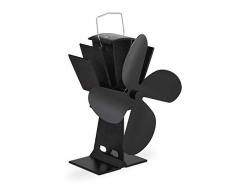 Relaxdays Ventilador Estufa sin Corriente, Silencioso, Chimenea y Horno, Impulsado por Calor, 4 Aspas, sin Cable, Negro, 100% Aluminio, 1 Unidad