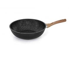 Barazzoni Granitica Extra Induction Wok Ã¸28 cm, mango ecolÃ³gico madera roble, revestimiento interior innovador Marmotech de 5 capas efecto piedra. Fabricado en Italia
