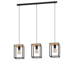 EGLO lÃ¡mpara colgante Libertad, luminaria suspendida de 3 luces mesa de comedor, iluminador de suspensiÃ³n de metal en negro y madera en natural, candil de comedor, E27