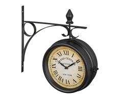 Relaxdays Reloj de Pared de Doble Cara, New York, Retro, HBT 33 x 34 x 10 cm, baterÃa, analógico, Reloj de Pared Vintage, Color Negro