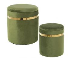 DRW Set de 2 puf almacenaje tapizado en Verde 38x44cm y 33x38cm