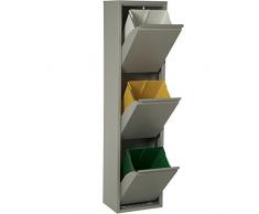 DRW Papelera Reciclaje 3 Cubos de Basura 33x25x135 cm (Plateado)