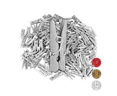 Relaxdays Mini Pinzas de Madera, Manualidades, Colgar Fotos, DecoraciÃ³n, 144 Uds, Plateado