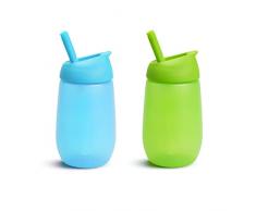 Munchkin Vaso con Pajita, Set de Vasos para Niños Pequeños y Bebés, Vaso Antiderrame de Silicona Libre de BPA, Vaso Infantil Fácil de Limpiar, Apto para Lavavajillas, Lote de 2 x 296 ml, Verde/Azul