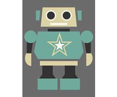 Wee Blue Coo Póster de estrella de robot verde amarillo y amarillo para dormitorio infantil, decoración de pared de 30,5 x 40,6 cm