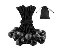 ROMON 25 Piezas Tensores Elasticos con Bola, Tensor de Goma 15cm, Bungee Cords, Tensor para Lonas, Toldos, Pabellones, Tiendas de Campaña, Banner, TrampolÃn, Cortinas (Negro)