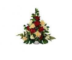 DRW Centro de Flores Artificiales para Cementerio Iglesias Bodas Centro de Flores para los Santos Rojo Naranja y Beige (Centro de Flores, PoliÃ©ster, 75x55 cm)