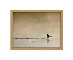 Morning Fog Lake Water Bird Flying Photo Artwork Framed Wall Art Print 18X24 Inch lago Agua P�jaro Volador Fotograf�a pared