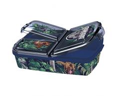 Jurassic World - Fiambrera para niÃ±os con diseÃ±o de dinosaurios, caja de almuerzo de plÃ¡stico con 3 compartimentos y cierres de clip, ideal para el almuerzo en la escuela
