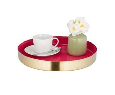 Relaxdays Servir con Borde, diseÃ±o Redondo, Desayuno en la Cama, Acero Inoxidable, 4 x 32 cm, Bandeja Decorativa, Color Rojo y Dorado, 100%