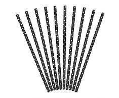 PartyDeco SPP2-010 - Pajitas de papel (19,5 cm, 10 unidades), color negro y blanco