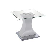 DRW Mesa de Esquina de Cristal, Madera y Metal en Transparente, Blanco y Cromado