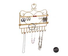 Relaxdays Soporte Pared, para Cadenas, Pendientes y Pulseras, Gancho para Joyas, Forma de corazÃ³n, 30 x 36,5 x 3,5 cm, Color Dorado, Metal, Schmuckhalter Wand