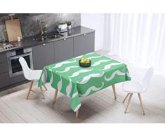 Bonamaison DecoraciÃ³n de Cocina, PoliÃ©ster, Antimoho, Secado rÃ¡pido, Impermeable, Mantel, Verde petrÃ³leo, Blanco, 140 x 140 Cm - DiseÃ±ado y Fabricado en TurquÃ­a