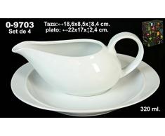 DRW Set de 4 salseras con Plato de Porcelana, Blanco