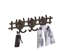 Relaxdays Perchero Pared Caballos, Hierro Fundido, 6 Ganchos, Colgador Llaves Envejecido, MarrÃ³n, 100%, 11 x 36,5 x 3,5 cm Aprox