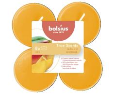 Bolsius 8 Tealights Maxi in Cup Transparente, +/- 8 h, Color Naranja, Fragancia Mango, True Scents