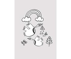 Komar Wandbild Von Scribble Birdy | Poster, Bild, Wohnzimmer, Schlafzimmer, Dekoration, Kunstdruck | ohne Rahmen | P104C-50x70 fotomural, Negro, Blanco