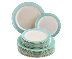 Silver Spoons Turquoise Dinnerware Set VAJILLA DESECHABLE DE 40 Piezas Grandes | 20 Ensalada | Platos de plástico Resistente | Aspecto de Porcelana Elegante | Colección Pastel (Turquesa)