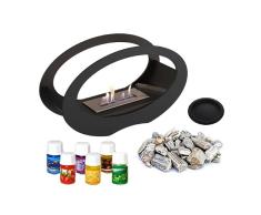 KRATKI Echo Chimenea de bioetanol + Set de atomoterapia + Pebbles Brasero de pie Ovalado con biocontenedor 0,2 l Certificado TÃV Acero Pintado en Polvo Negro 29 x 50 cm