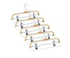 Relaxdays Pack de 5 Perchas Ropa con Pinzas, Madera y Metal, Beige, 17 x 37.5 x 2.5 cm