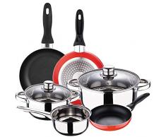 BaterÃ­a 5 piezas San Ignacio Cassel y Set 3 sartenes Ã16/Ã20/Ã24 cms rojo, aluminio prensado, antiadherente, inducciÃ³n
