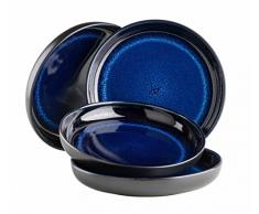 MÃ¤ser Serie Niara - Juego de platos de sopa modernos para 4 personas con aspecto vintage emocionante, platos grandes y profundos para pasta y sopas de cerÃ¡mica, gres, azul/negro