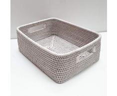 BYRMAY 87066 - Cesta Rectangular Baja de Mimbre, Color Blanco, Talla única