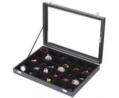 Sinoba Carga Joyero Vitrina de Joyas con Tapa de Cristal (30Â Compartimentos)