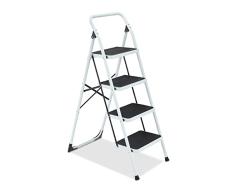 Relaxdays Escalera Plegable, 4 PeldaÃ±os, Escalerita, Estribo de SujeciÃ³n, hasta 150 kg, Antideslizante, Acero, Blanca, 70%