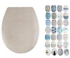 MSV Duroplast-Asiento de Inodoro con Tapa de Cierre Suave, Olas Beige, 30 x 20 x 15 cm