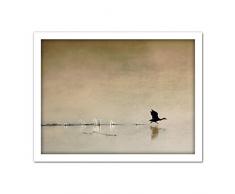 Morning Fog Lake Water Bird Flying Photo Artwork Framed Wall Art Print 18X24 Inch lago Agua P�jaro Volador Fotograf�a pared
