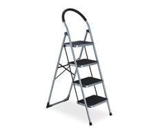 Relaxdays Plegable para el hogar, 4 peldaÃ±os hasta 150 kg, Escalera escalonada con asa, Acero, Gris y Negro, 70% 30% plÃ¡stico, 4 Stufen